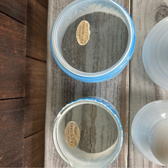Vintage Blue and White Hand Painted Lidded Glass Jars with Coastal Motiff - Picture 5 of 7